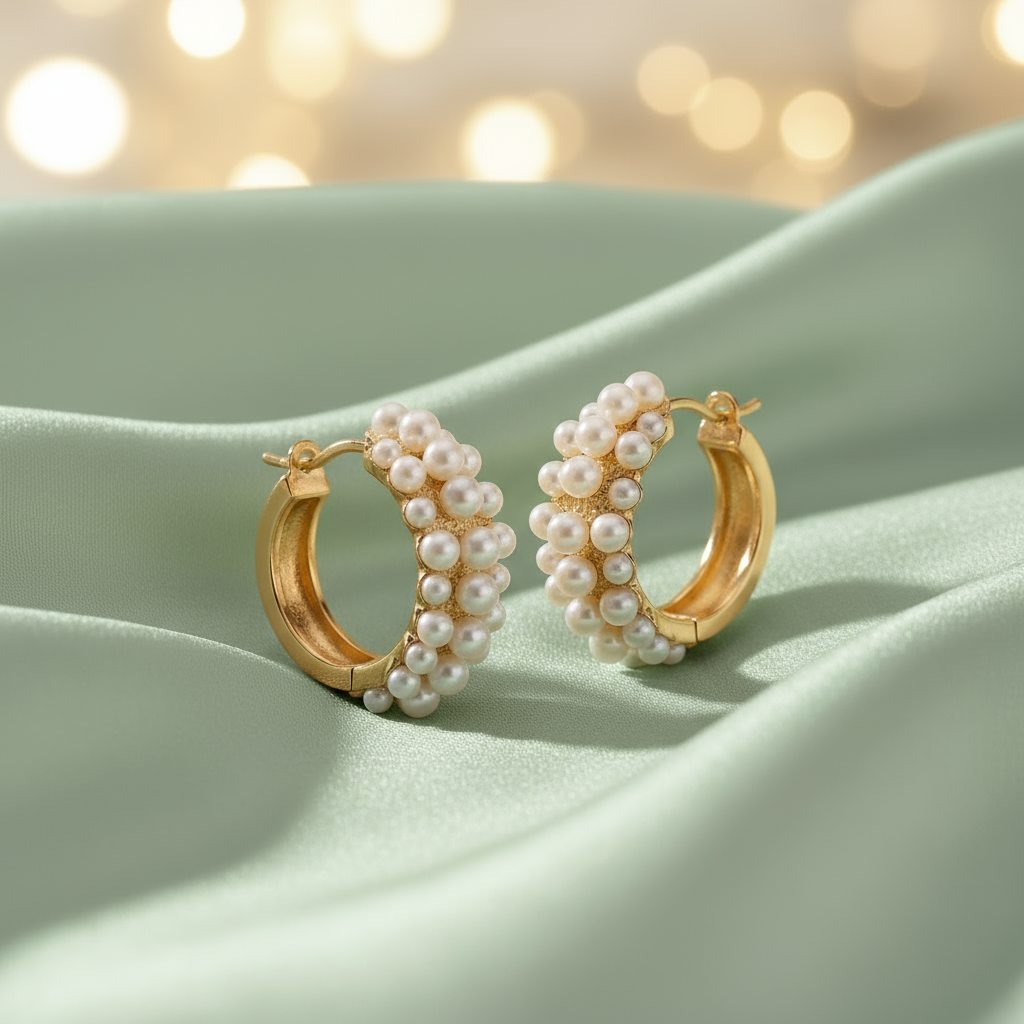 Gold Plated Pearl Hoop Earrings