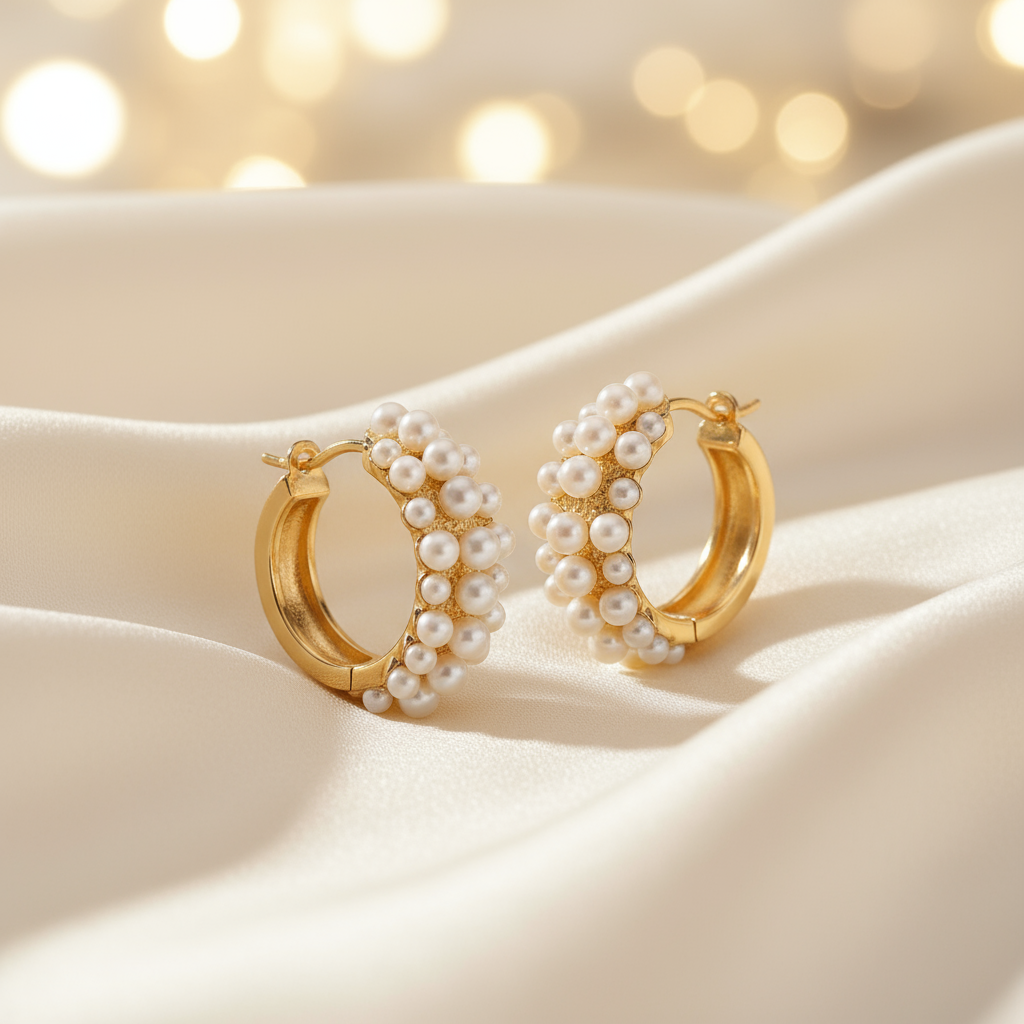 Gold Plated Pearl Hoop Earrings