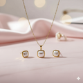 Gold Pearl Jewelry Set - Necklace & Earrings