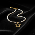 Gold Star Pendant Pearl Necklace - Delicate Beaded Chain