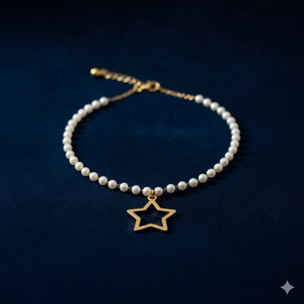 Gold Star Pendant Pearl Necklace - Delicate Beaded Chain
