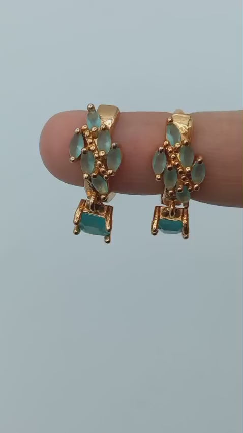 Gold Plated Turquoise Hoop Earrings - Elegant Gemstone Drop Earrings