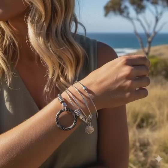 6pcs Stackable Bangle Bracelets with Charms