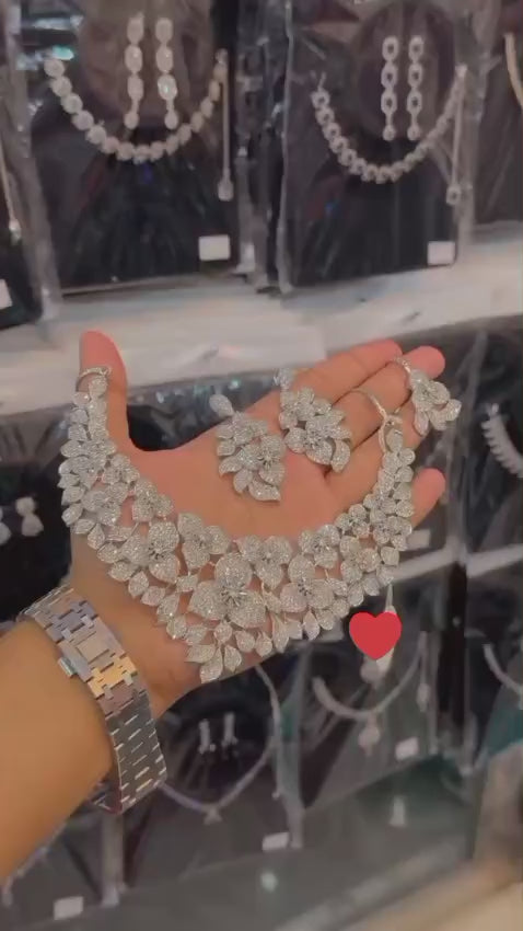 Bridal Jewelry Set Silver - Necklace Earrings Rings | Pakistani Wedding Jewelry