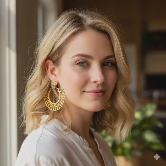 Golden Radiance Fan Hoop Earrings