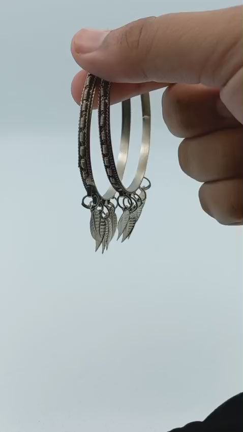 Handcrafted Stainless Steel Bangles with Leaf