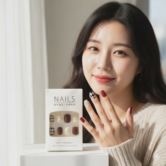Burgundy & Geometric Press-On Nails - 24 Pieces Elegant Design
