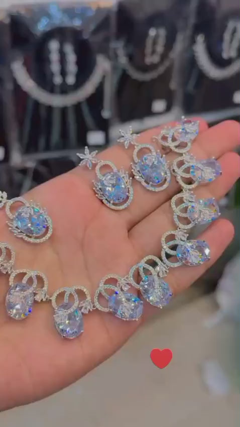 1 Carat Bridal Jewelry Set - Necklace, Rings & Bracelet | Premium Silver