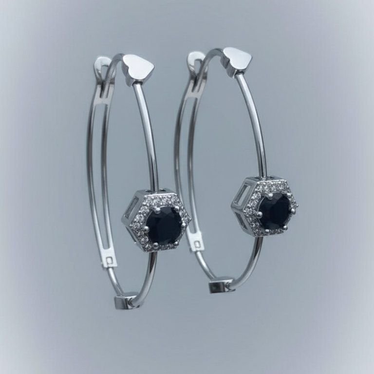 Stainless Steel Black Stone Bangle Pair -