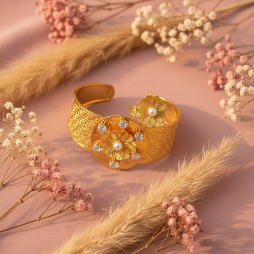 "Gold Floral Bangle and Ring Set