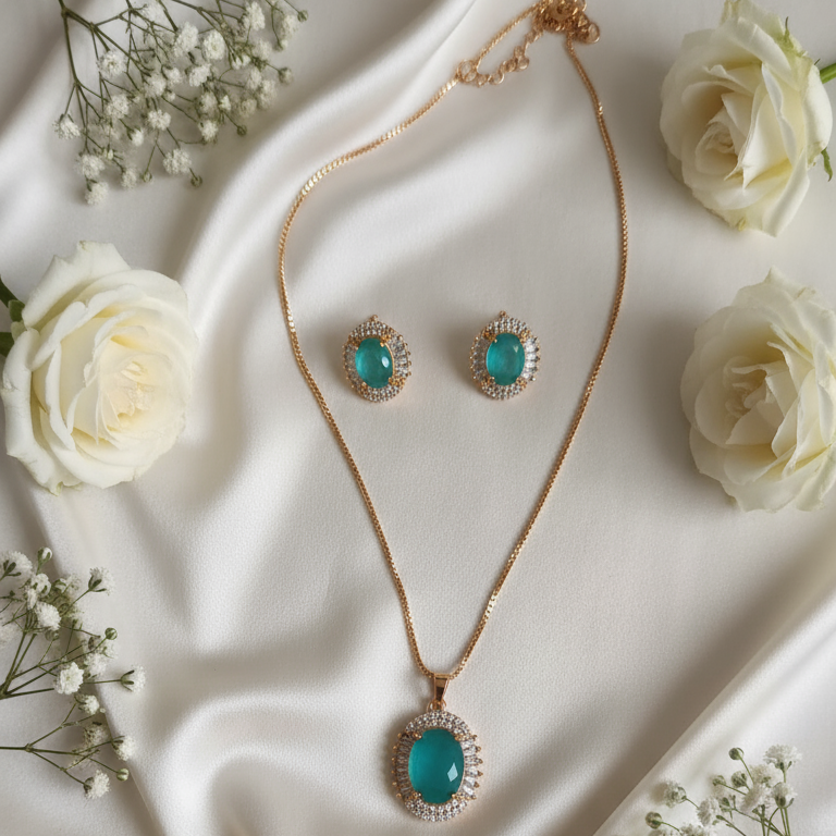 Sparkling Crystal Pendant Necklace & Earring Set