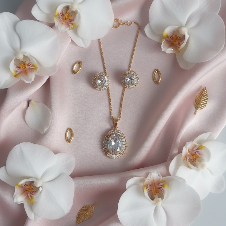 Sparkling Crystal Pendant Necklace & Earring Set