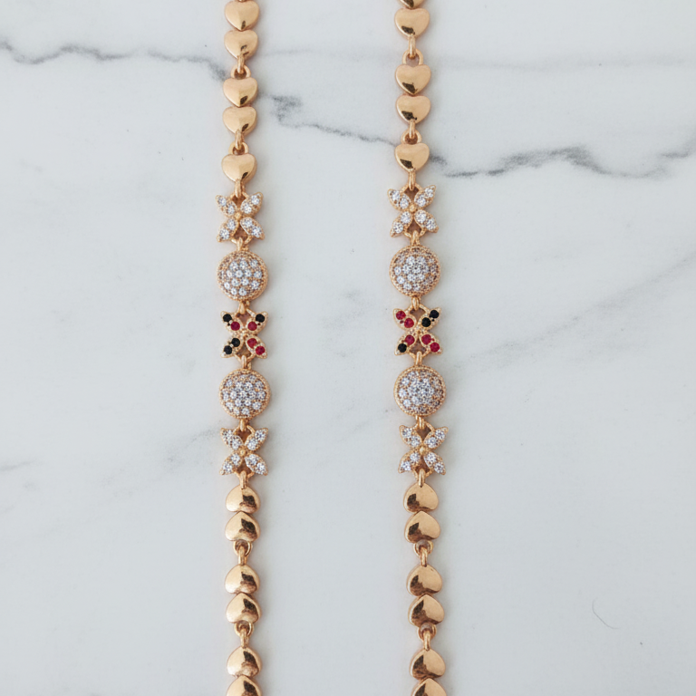 Rose Gold Bracelet with Heart Pearls & Crystal Flowers - Luxury Bridal Jewelry