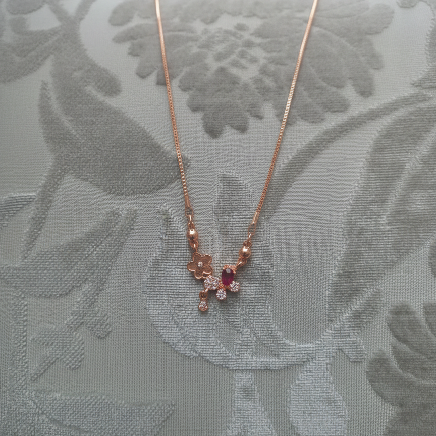 Rose Gold Floral Chain Locket Necklace - Delicate Pendant Charm