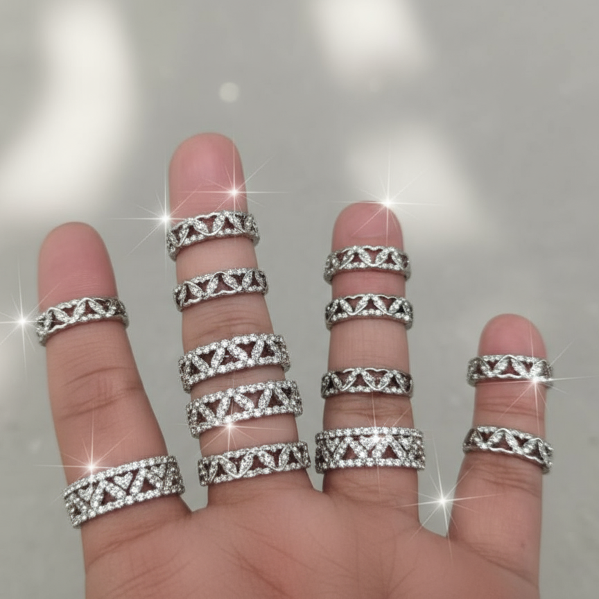 Silver Plated Crystal Heart Ring Pairs