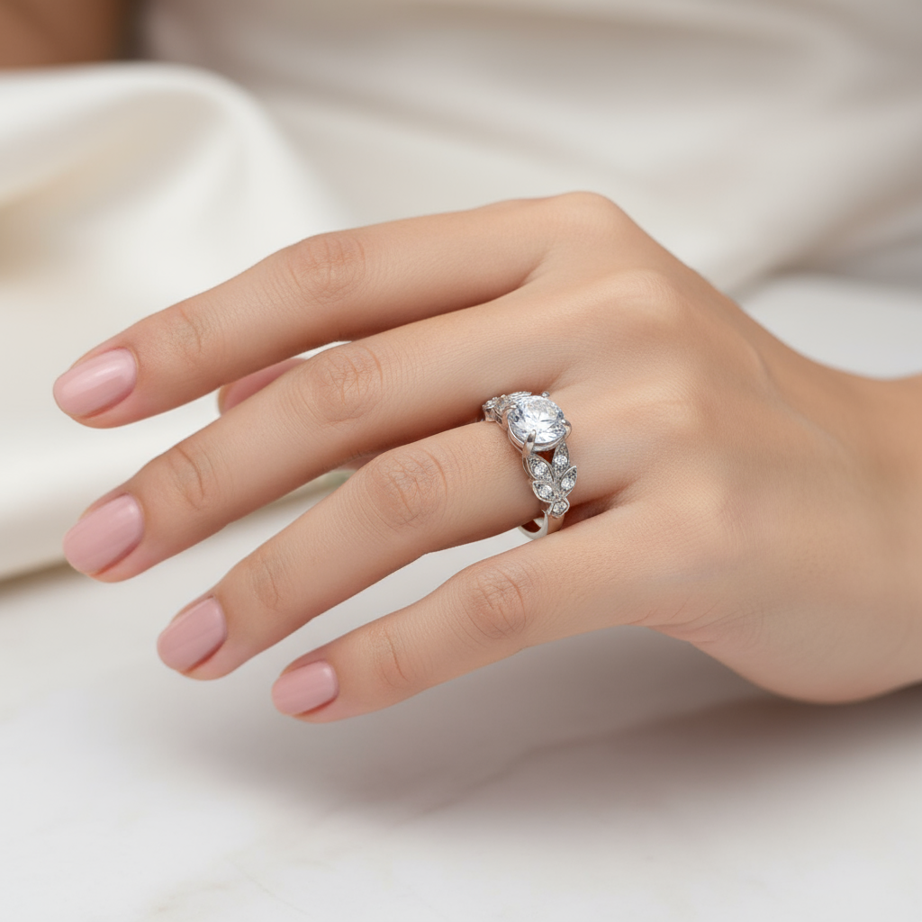 Silver Plated Crystal Solitaire Ring