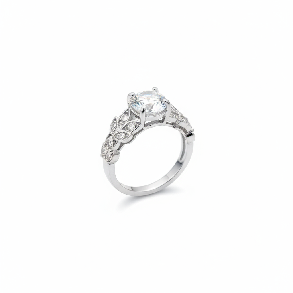 Silver Plated Crystal Solitaire Ring