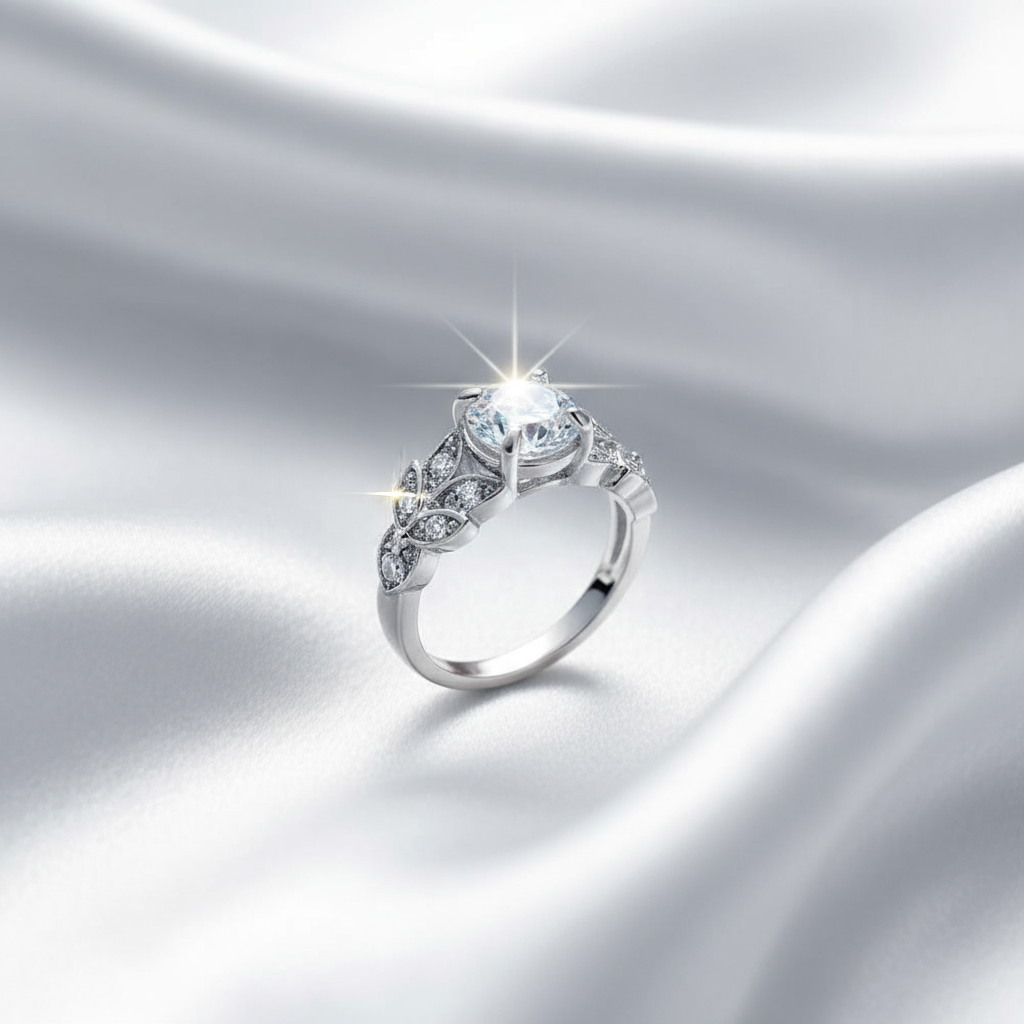Silver Plated Crystal Solitaire Ring