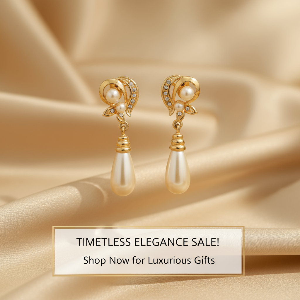 Gold Pearl Drop Earrings with Crystal Accents