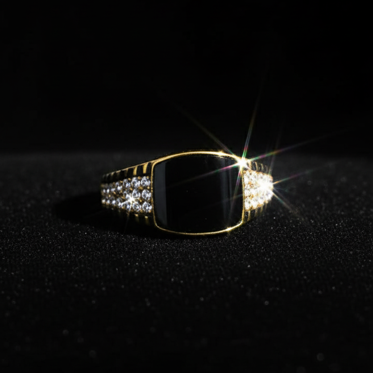 Opulent Black Ring - Gold-Plated with Crystal & Pearl Accents