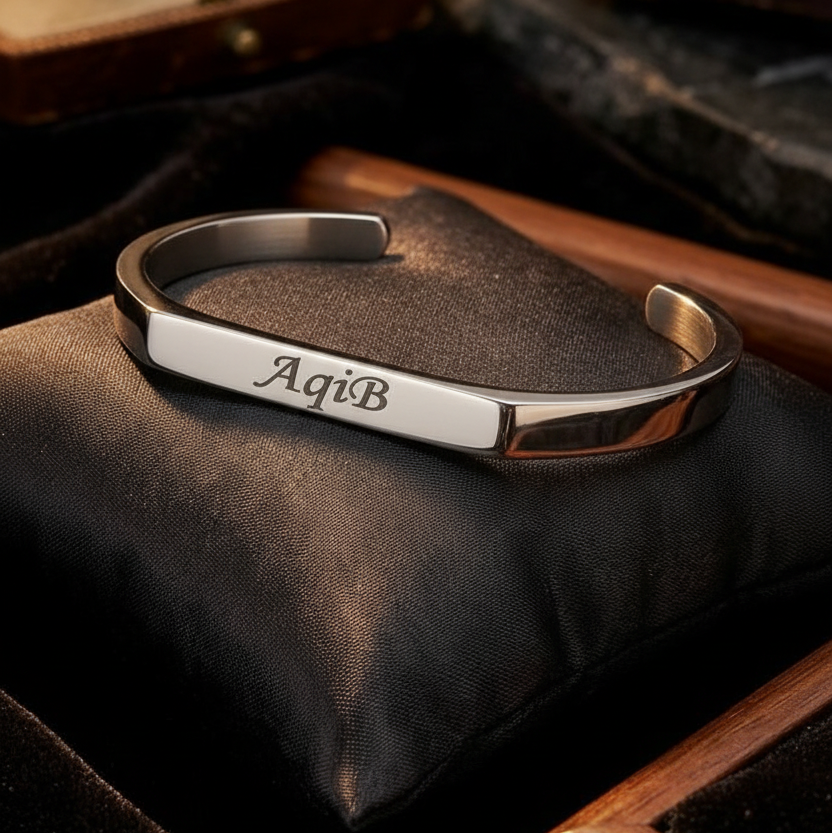 Personalized Stainless Steel Kara Bracelet - Custom Engraved Name Bangle