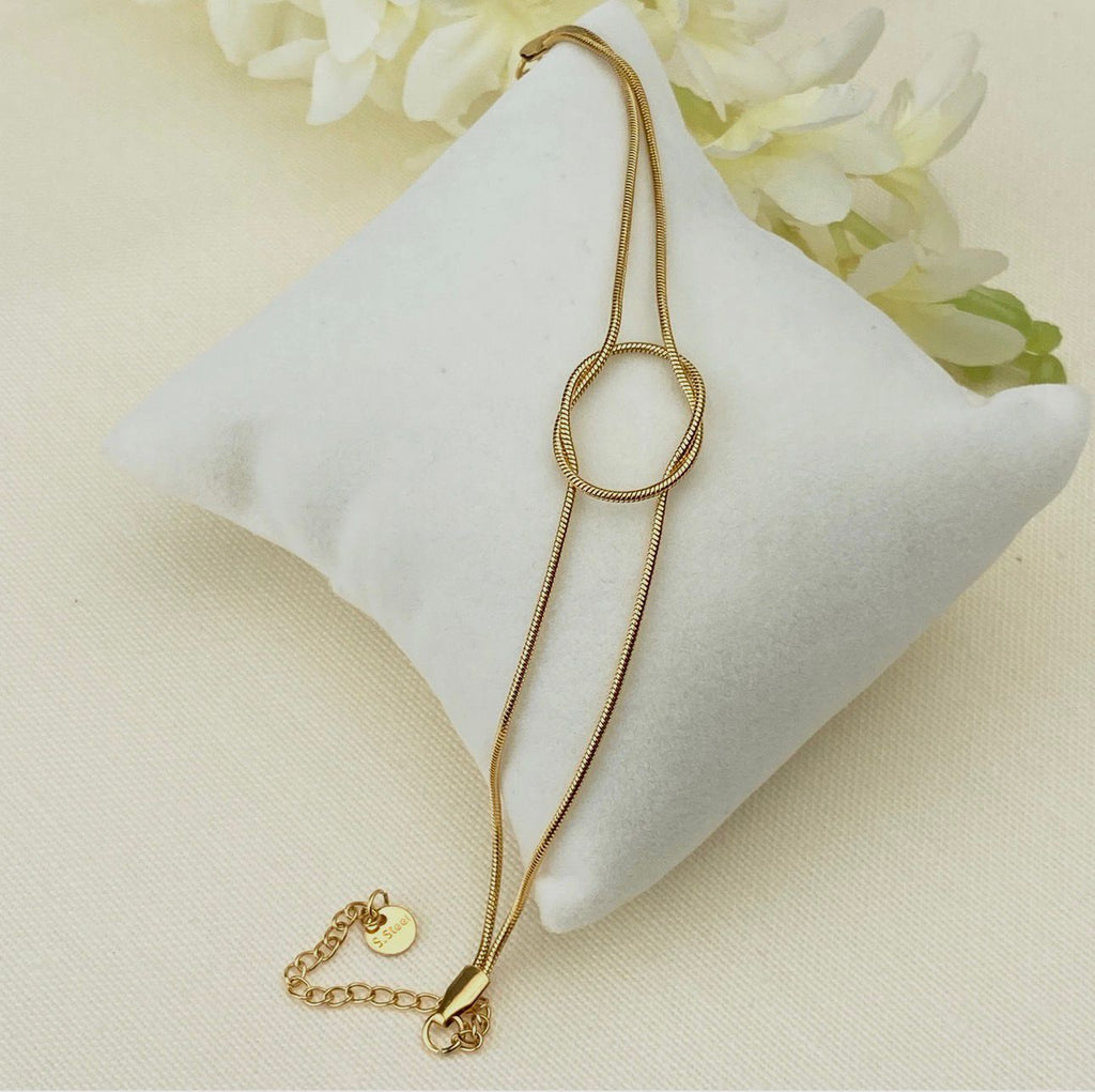 Gold Stainless Steel Circle Bracelet - Adjustable Chain Link Design