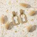 Gold Rectangle Drop Earrings with Crystals - Statement Hoop Earrings for Women