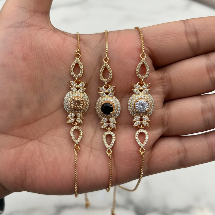 Gold Crystal Floral Bracelet - Adjustable Chain with Sparkling Centerpiece