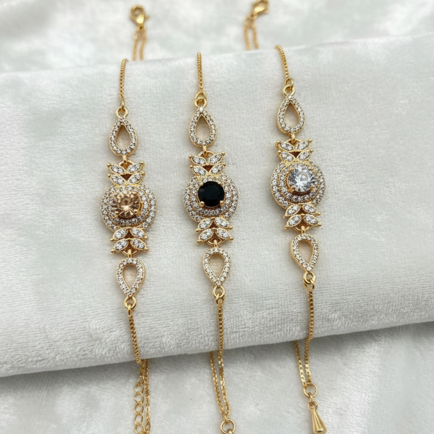 Gold Crystal Floral Bracelet - Adjustable Chain with Sparkling Centerpiece