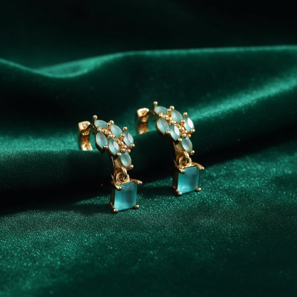 Gold Plated Turquoise Hoop Earrings - Elegant Gemstone Drop Earrings