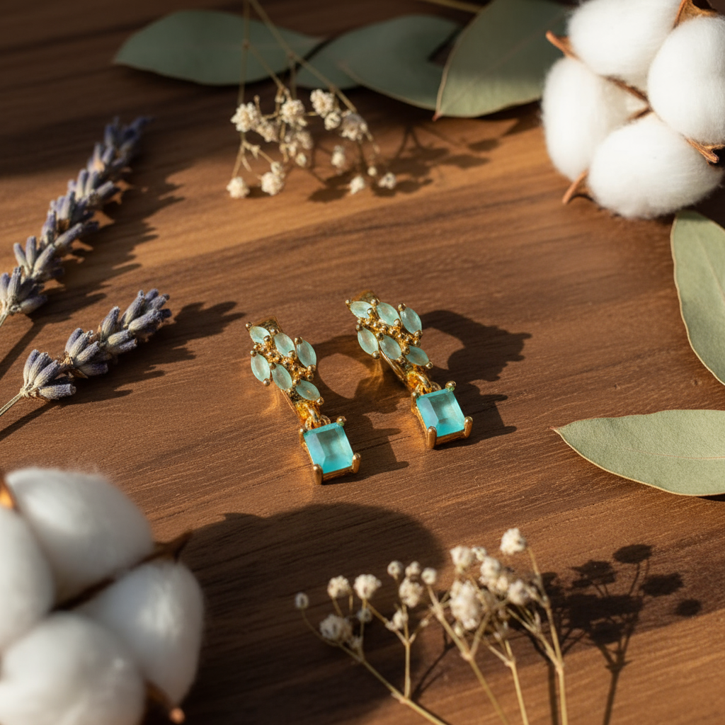 Gold Plated Turquoise Hoop Earrings - Elegant Gemstone Drop Earrings