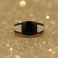 Opulent Black Ring - Gold-Plated with Crystal & Pearl Accents