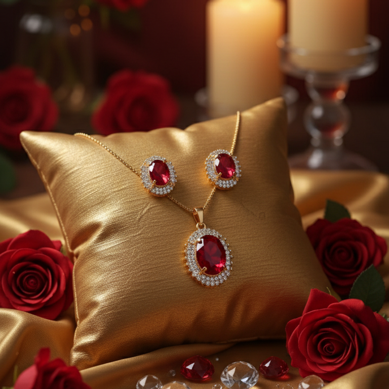 Red Stone Jewelry Set with Crystal Accents