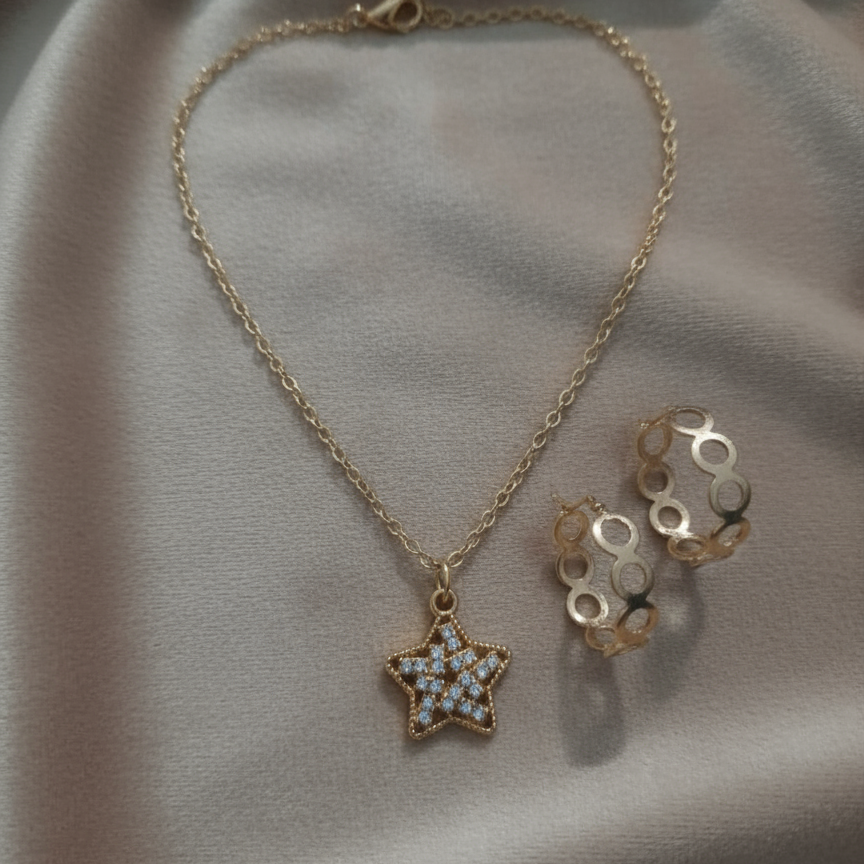 Crystal Star Jewelry Set - Gold Necklace & Earrings