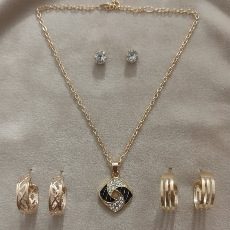 Diamond Crystal Jewelry Set - Gold Necklace & Earrings Collection