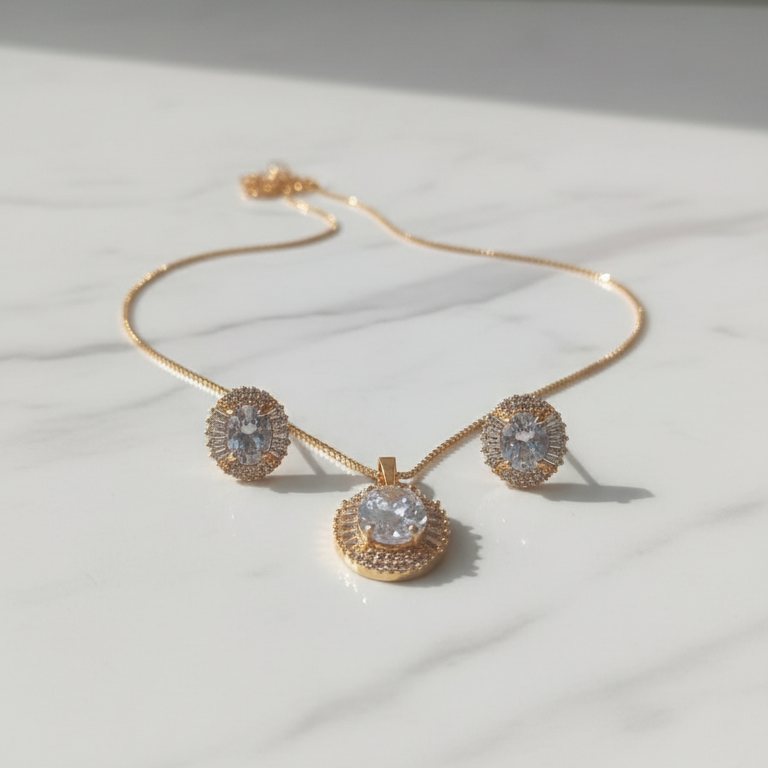 Sparkling Crystal Pendant Necklace & Earring Set