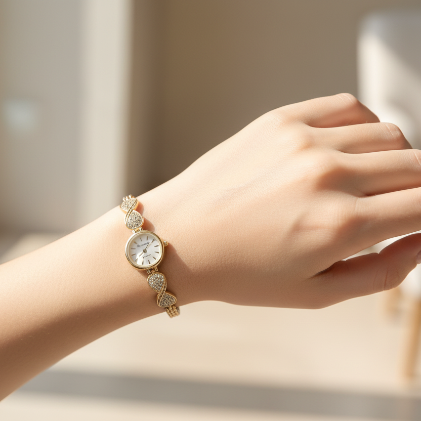 Delicate Gold Crystal Real Watch Bracelet